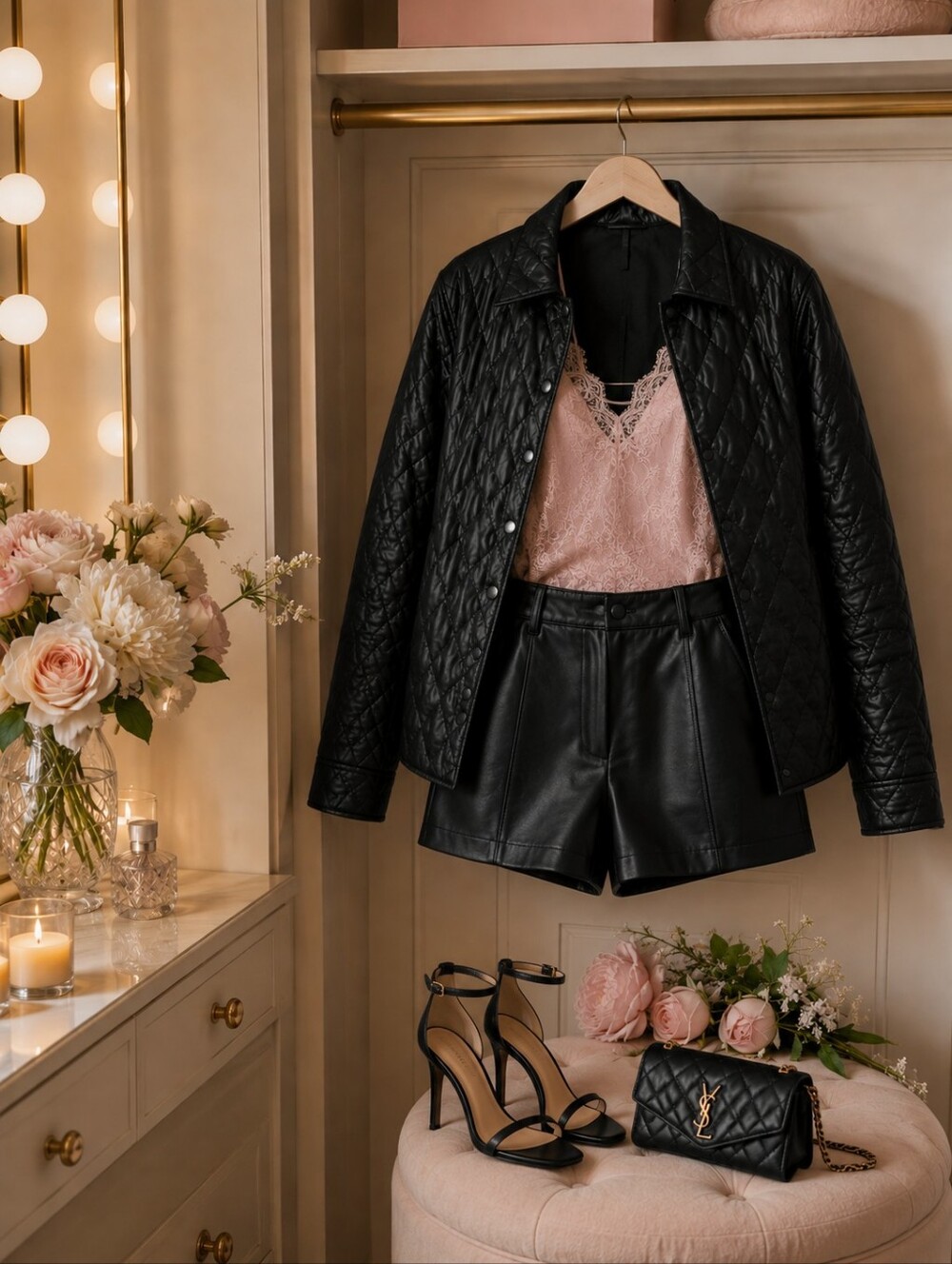 Baccini Quilted Faux Leather Moto Jacket Size L | Snap Front Black EUC - Picture 8 of 10